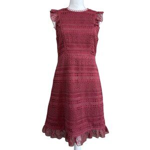 J. Crew Cap Sleeve Ruffle Mixed Lace Sheath Dress Pink, Size 6 - LIKE NEW!